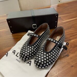 Authentic ALAÏA Black Strass Lambskin Ballerina Flats Sz 39